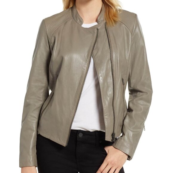 Nordstrom Halogen gray leather moto jacket - Picture 1 of 7